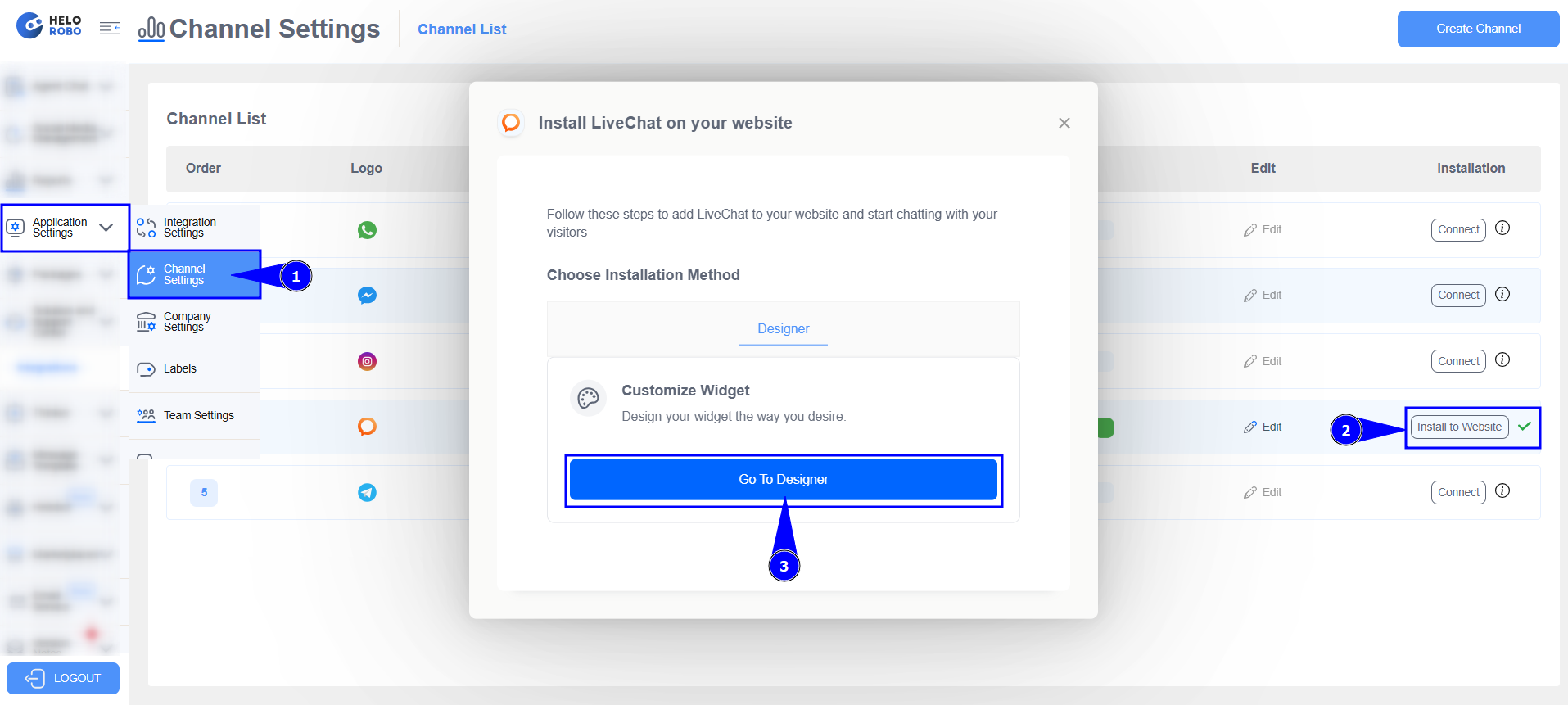 LiveChat Go to Designer