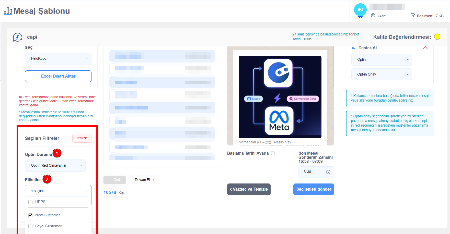 Mesaj Şablonu Segment Gönderim Mesaj Şablonu Segment Gönderim