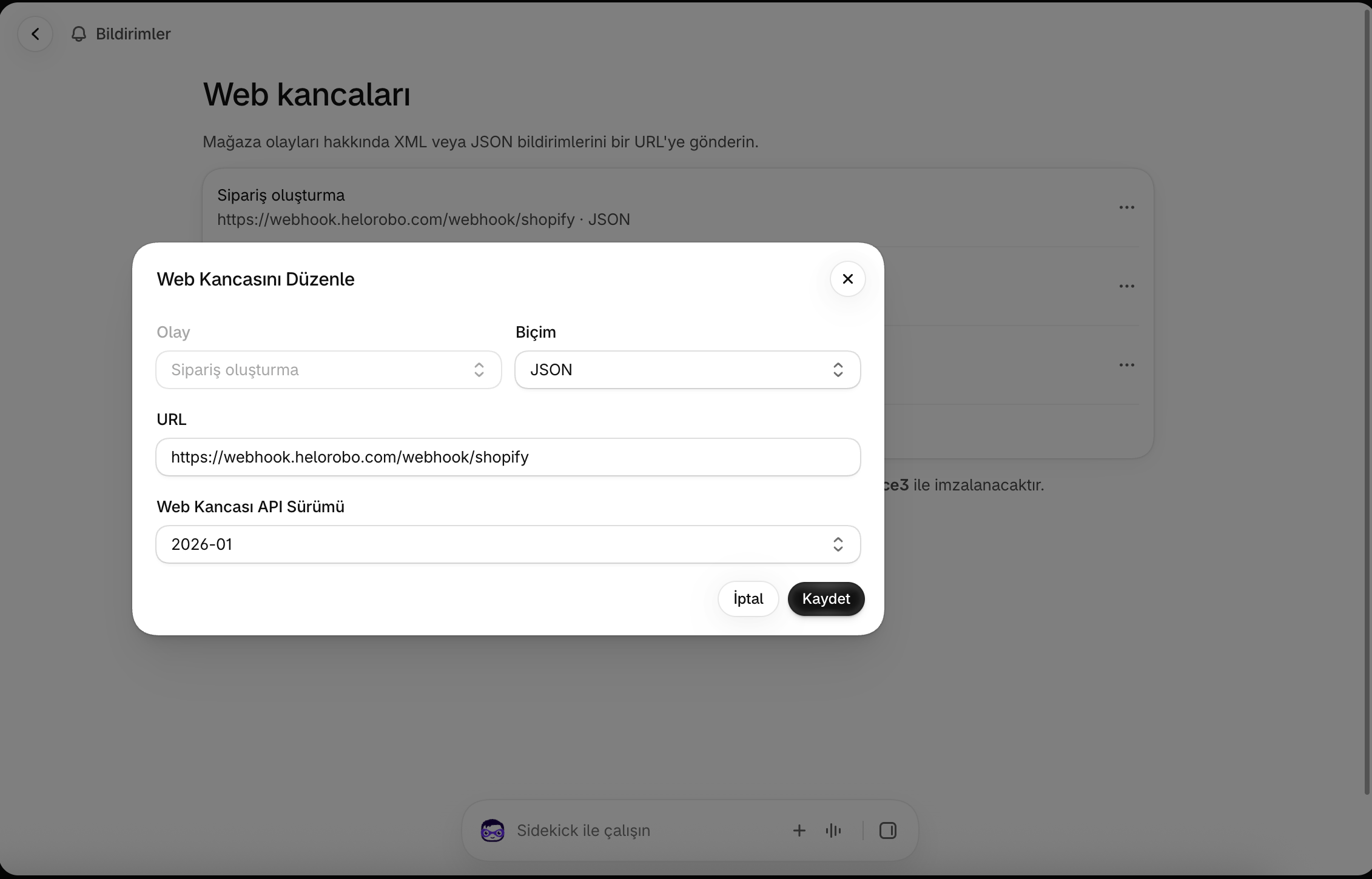 Shopify Web Kancası