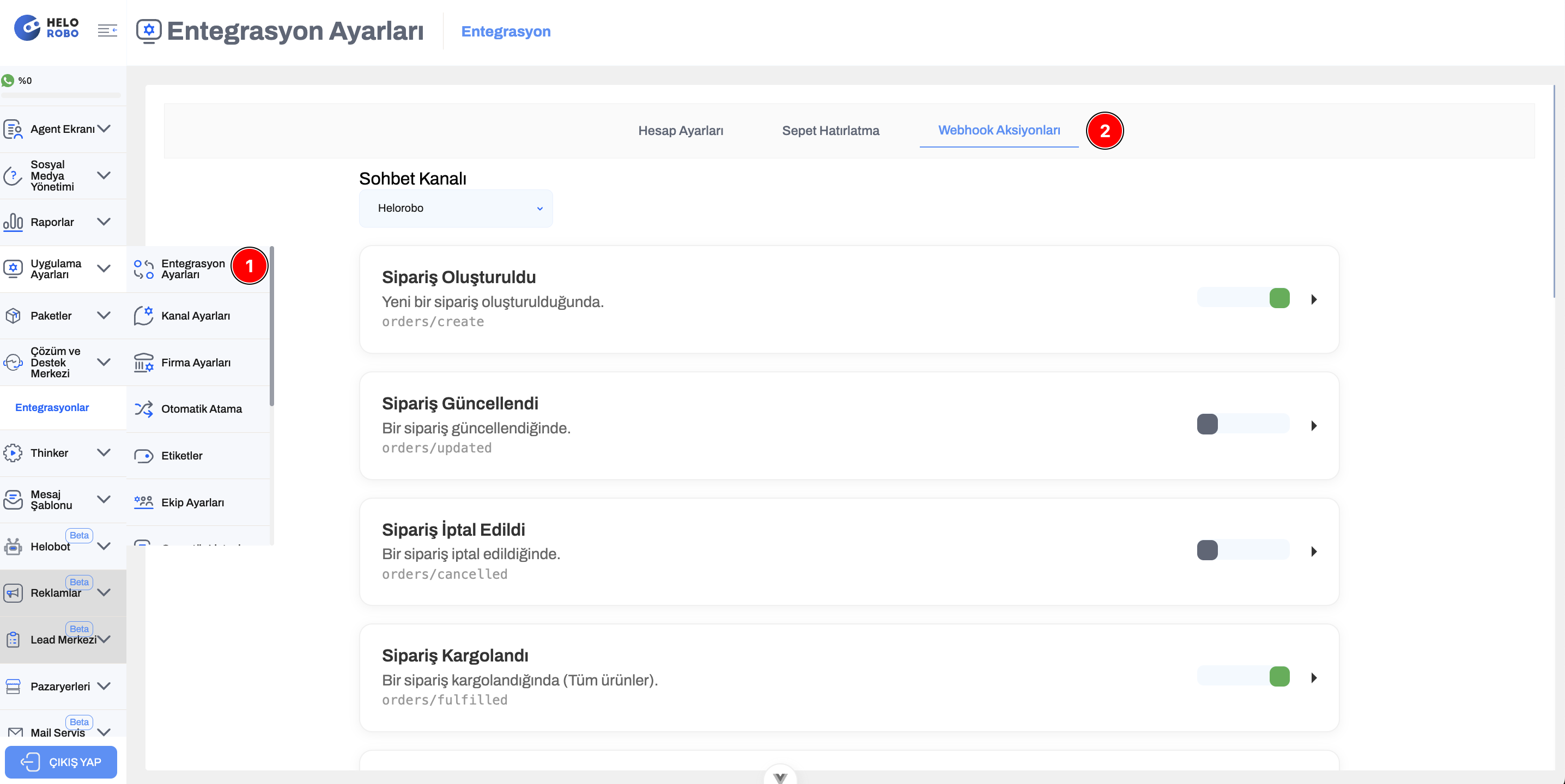 Webhook Aksiyonları