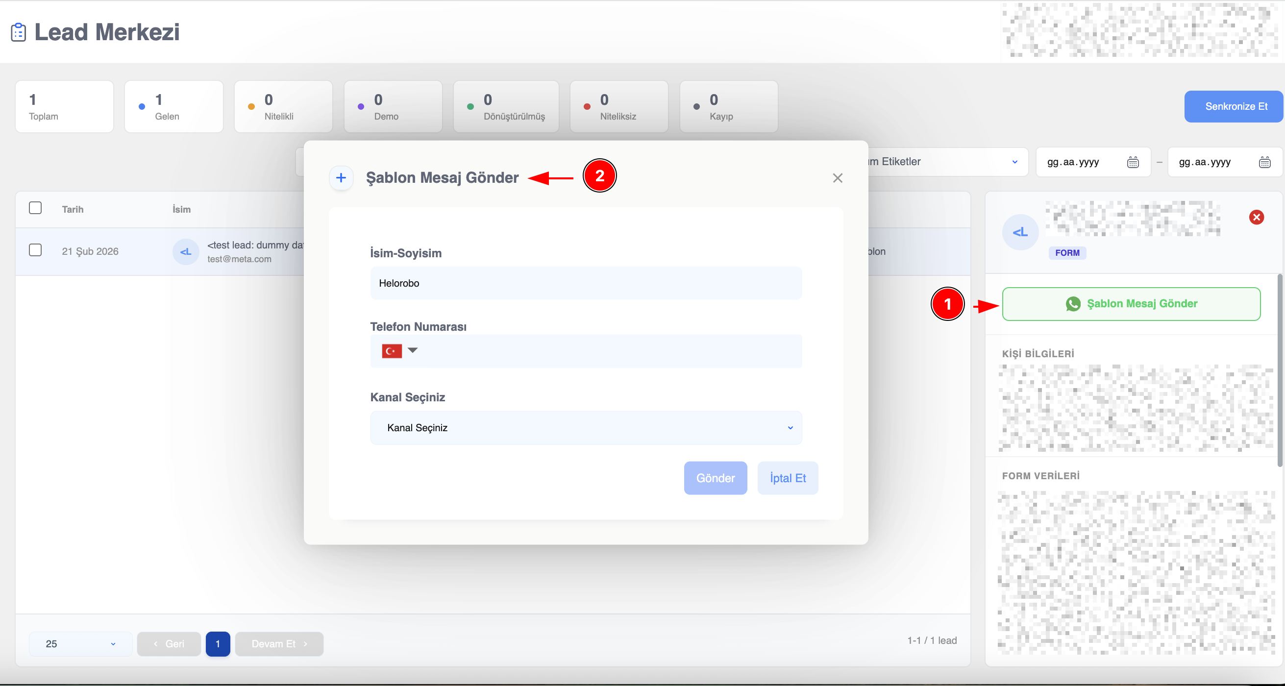 Lead Center Message Template