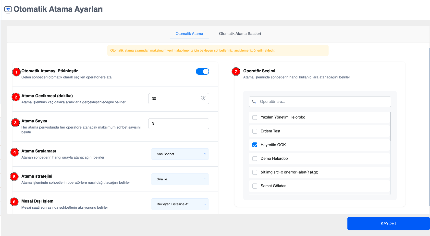 Otomatik Atama Ayarı