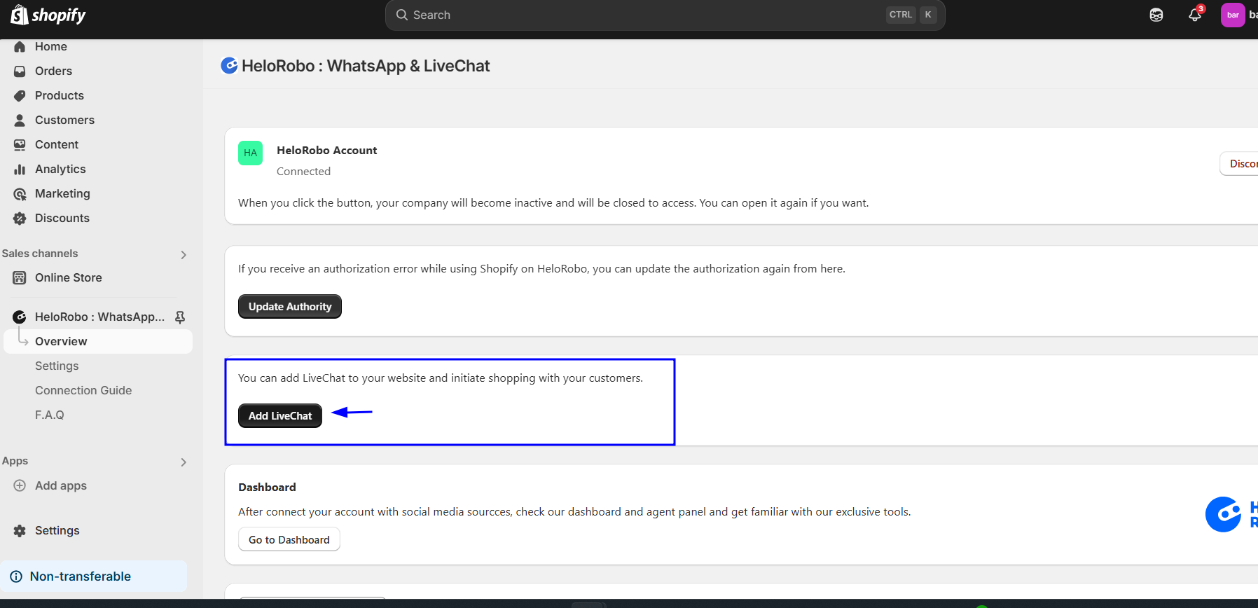 Shopify Add LiveChat